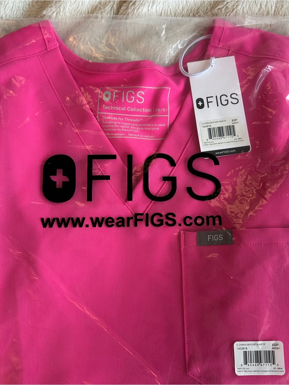 NWT Figs PINK Scrub Set - High Waist Isabel Pants and Catarina Top, XSP - Picture 8 of 9